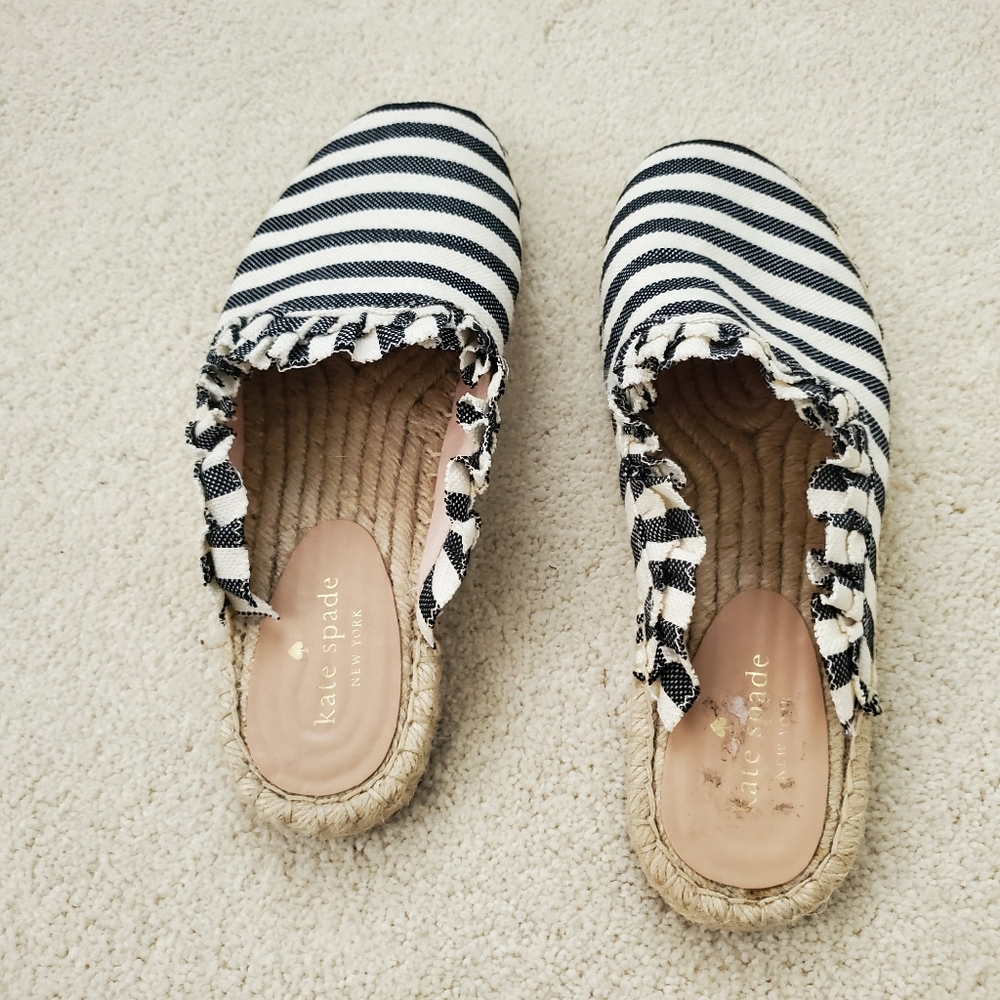 Kate Spade Laila Black/Cream Ruffle Espadrilles Mules Shoes sz8.5 - Picture 5 of 14